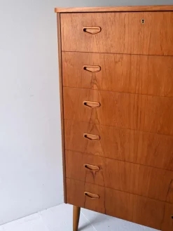 Pamono Vintage Scandinavian Flamed Teak Chest of Drawers, 1950s><noscript><img width=