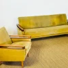 Sale Pamono Vintage Scandinavian Teak and Velvet Convertible Sofa and Armchair, 1960s, Set of 2