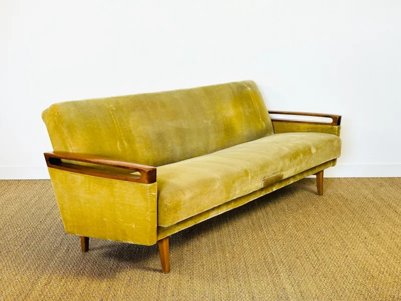 Sale Pamono Vintage Scandinavian Teak and Velvet Convertible Sofa and Armchair, 1960s, Set of 2