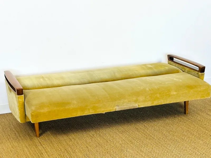 Sale Pamono Vintage Scandinavian Teak and Velvet Convertible Sofa and Armchair, 1960s, Set of 2