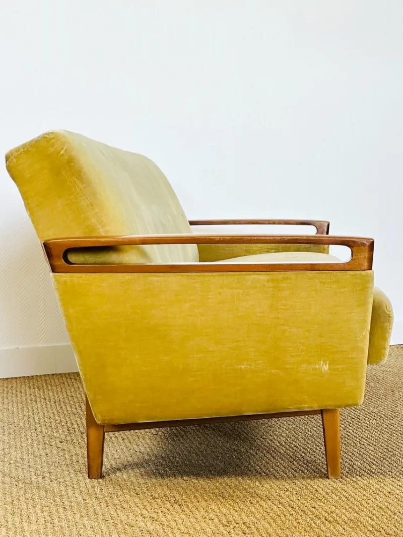 Sale Pamono Vintage Scandinavian Teak and Velvet Convertible Sofa and Armchair, 1960s, Set of 2