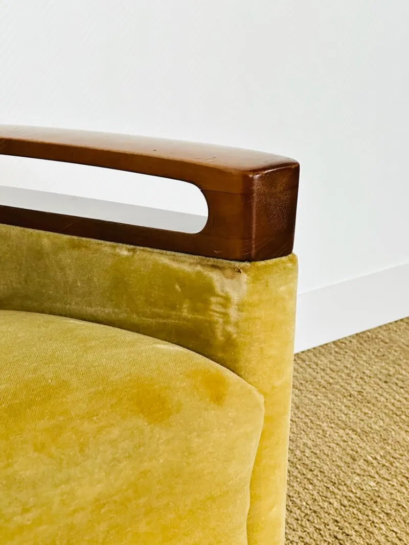 Sale Pamono Vintage Scandinavian Teak and Velvet Convertible Sofa and Armchair, 1960s, Set of 2