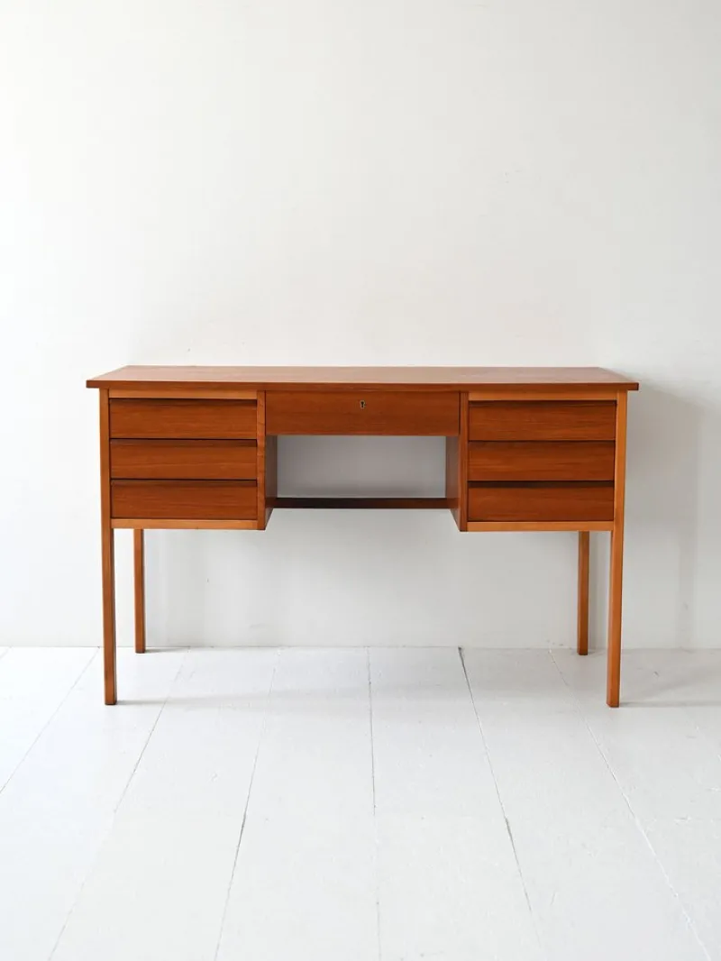 Online Pamono Vintage Scandinavian Teak Desk with Drawers, 1960s