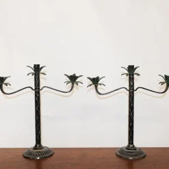 Hot Pamono Vintage Scored Metal Palm Tree Candelabras, 1980s, Set of 2