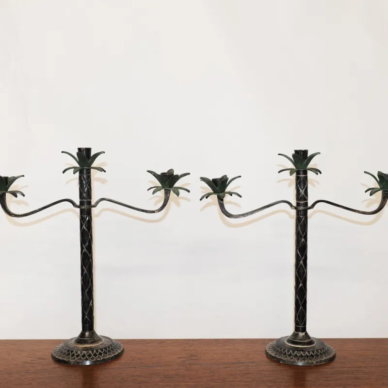 Hot Pamono Vintage Scored Metal Palm Tree Candelabras, 1980s, Set of 2