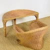 Pamono Vintage Sculptural Lotus Meditation Chair and Half-Moon Table in Rattan, 1970s, Set of 2> Living Room Sets