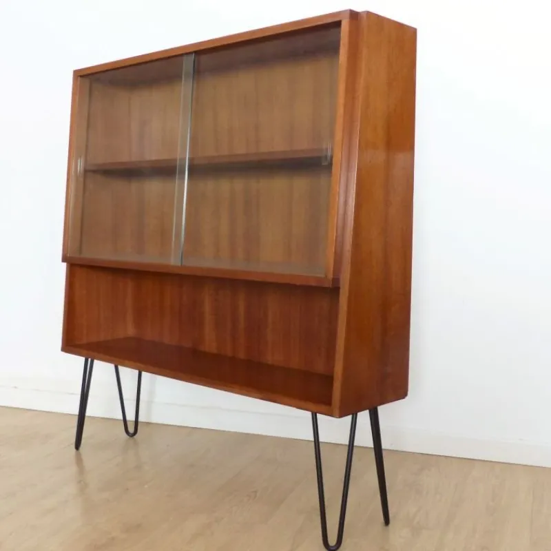 Discount Pamono Vintage Showcase Cabinet with Shelf and Glass Sliding Doors