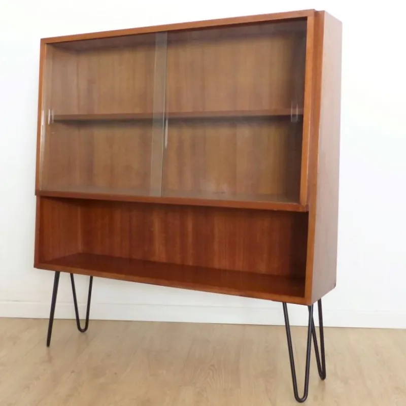 Discount Pamono Vintage Showcase Cabinet with Shelf and Glass Sliding Doors