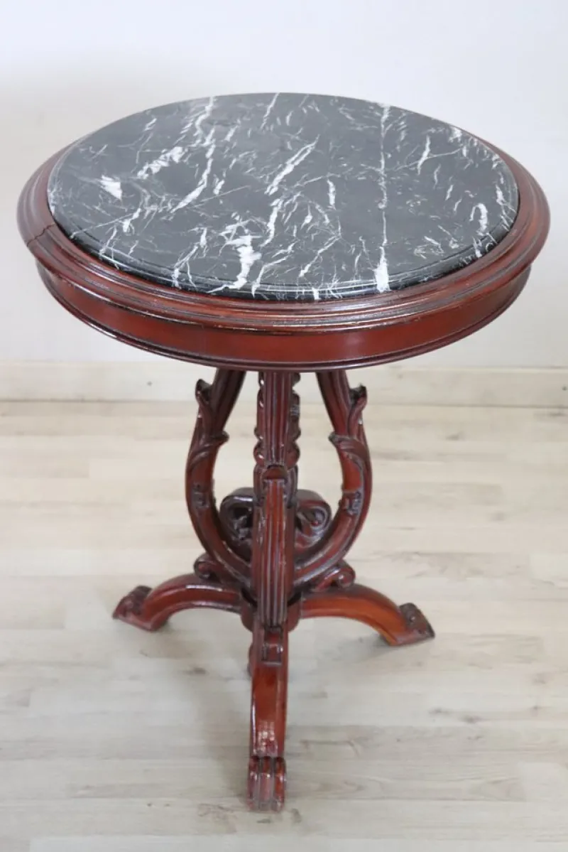 Pamono Vintage Side Table in Beech with Marble Top, 1980s> Coffee & Side Tables
