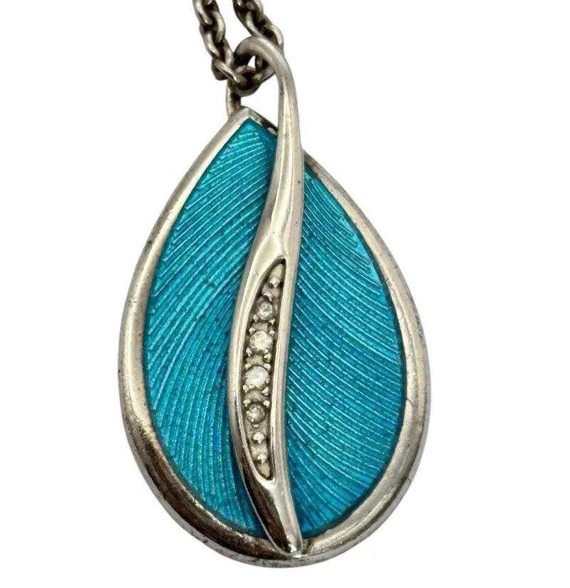 Pamono Vintage Silver 925 and Turquoise with Diamond Pendant Necklace> Necklaces