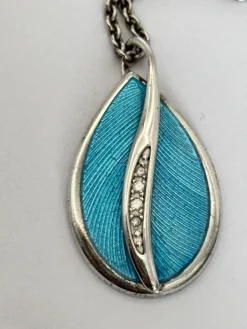 Pamono Vintage Silver 925 and Turquoise with Diamond Pendant Necklace> Necklaces
