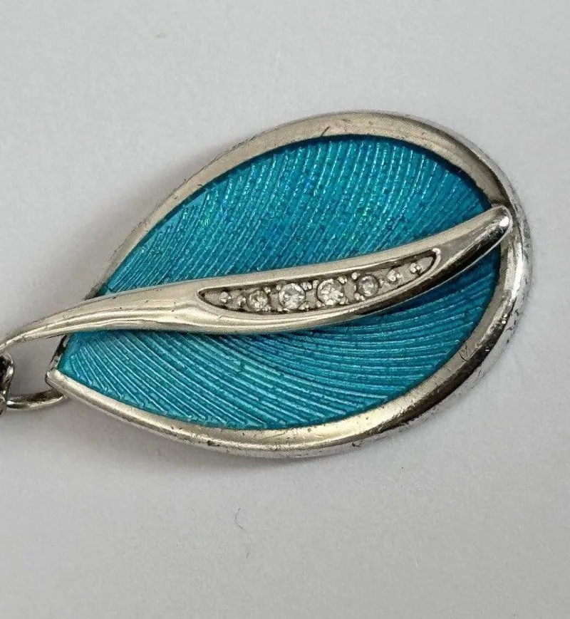 Pamono Vintage Silver 925 and Turquoise with Diamond Pendant Necklace> Necklaces