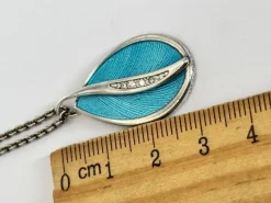 Pamono Vintage Silver 925 and Turquoise with Diamond Pendant Necklace><noscript><img width=