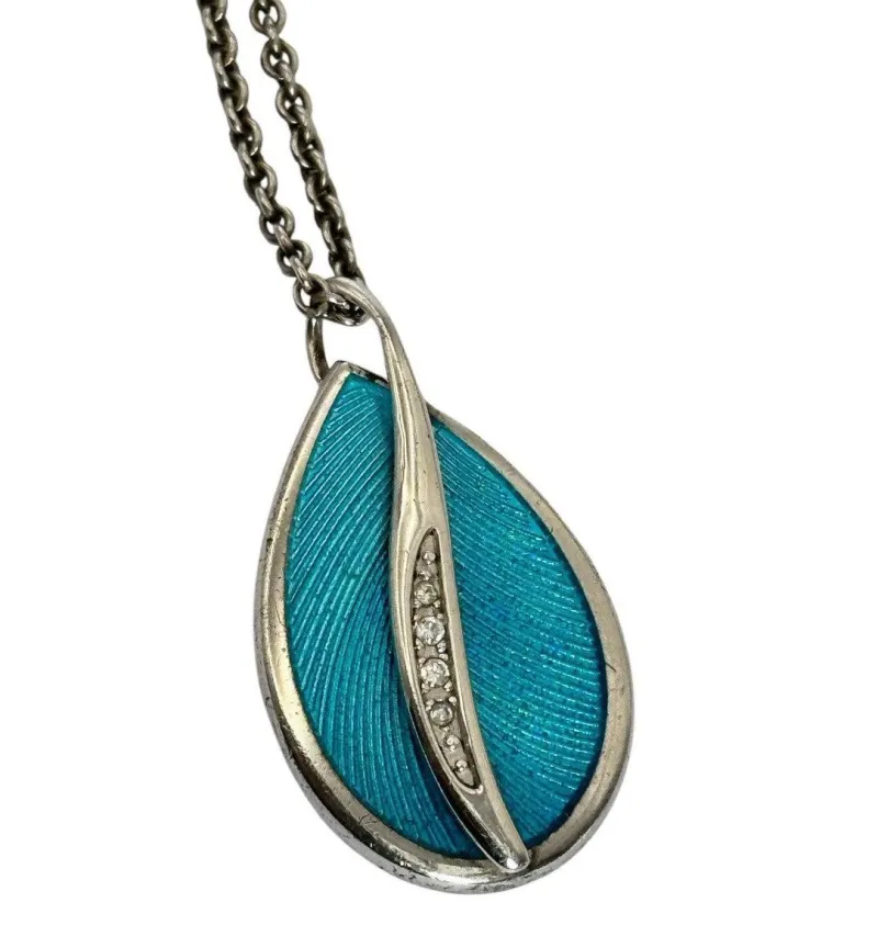 Pamono Vintage Silver 925 and Turquoise with Diamond Pendant Necklace> Necklaces
