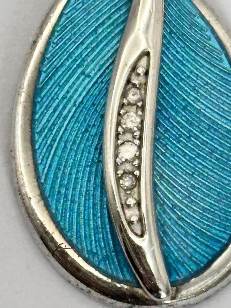 Pamono Vintage Silver 925 and Turquoise with Diamond Pendant Necklace> Necklaces