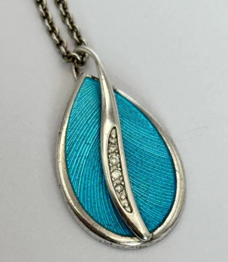 Pamono Vintage Silver 925 and Turquoise with Diamond Pendant Necklace> Necklaces