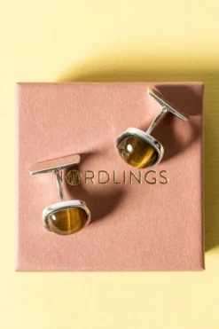 Pamono Vintage Silver and Tigereye Cufflinks by Arvo Saarela, 1963, Set of 2> Cufflinks
