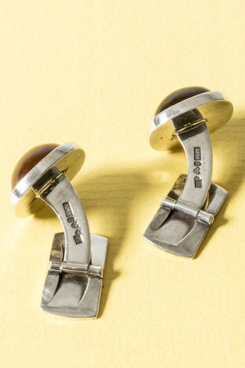 Pamono Vintage Silver and Tigereye Cufflinks by Arvo Saarela, 1963, Set of 2> Cufflinks