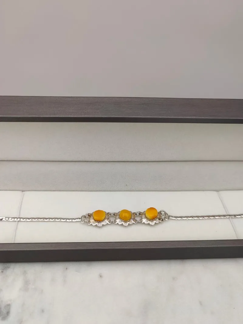 Pamono Vintage Silver Bracelet with Baltic Amber Stones> Bracelets