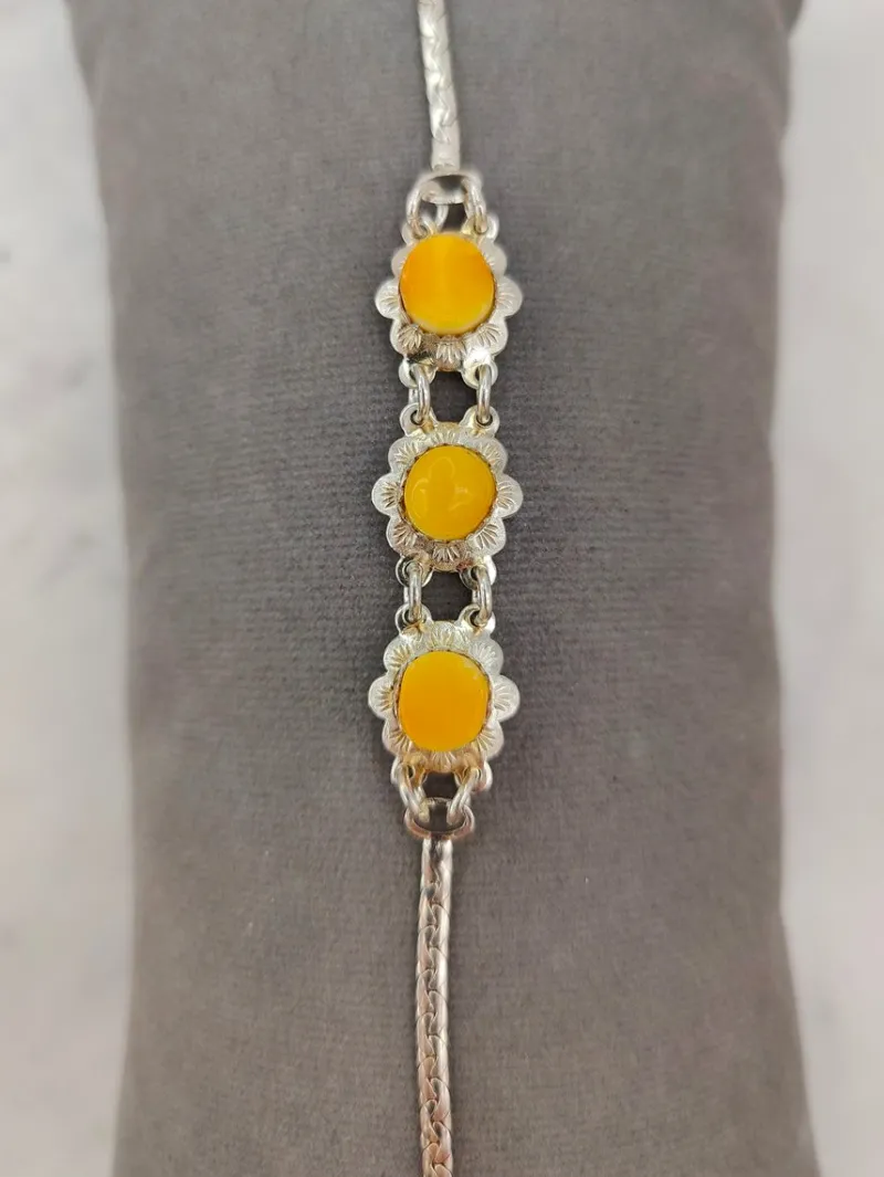 Pamono Vintage Silver Bracelet with Baltic Amber Stones> Bracelets