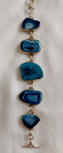 Pamono Vintage Silver Bracelet with Blue Agate Stones, 1970s> Bracelets