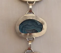 Pamono Vintage Silver Bracelet with Blue Agate Stones, 1970s><noscript><img width=