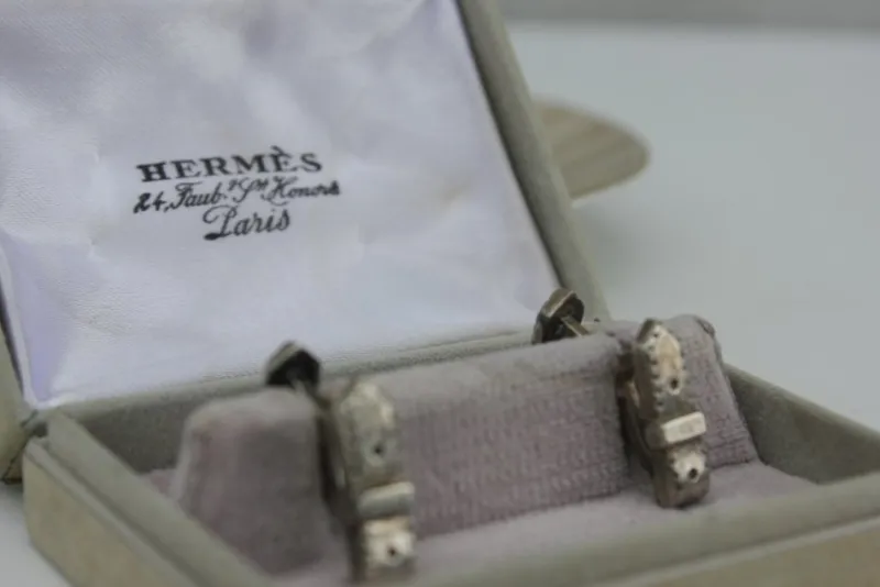 Hot Pamono Vintage Silver Cufflinks in Original Box from Hermes