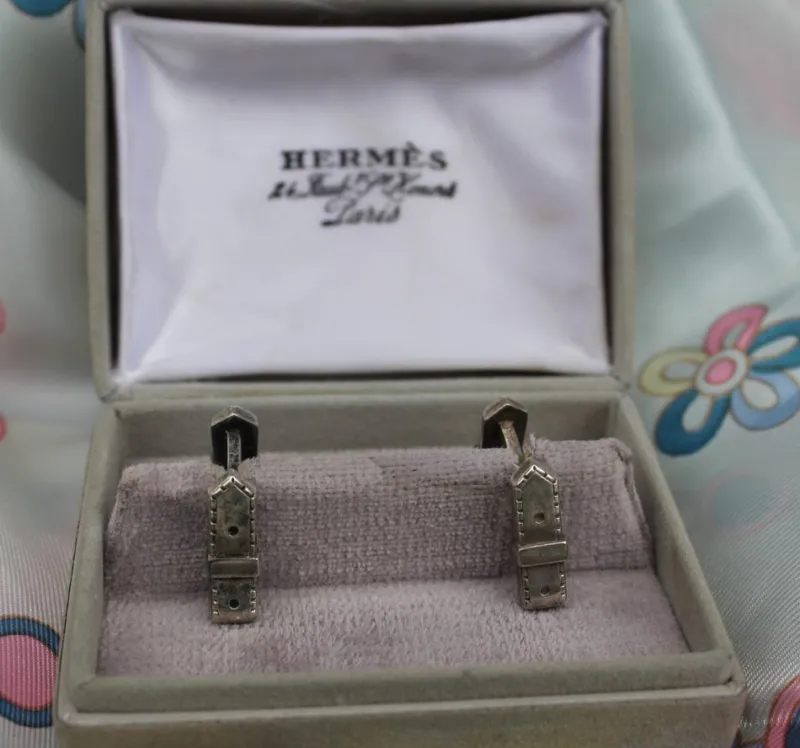 Hot Pamono Vintage Silver Cufflinks in Original Box from Hermes