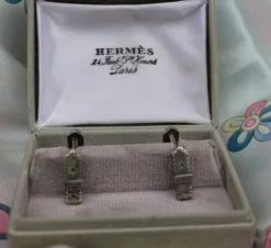 Hot Pamono Vintage Silver Cufflinks in Original Box from Hermes