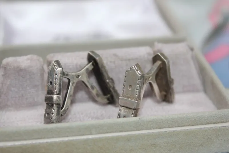 Hot Pamono Vintage Silver Cufflinks in Original Box from Hermes