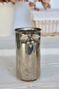 Pamono Vintage Silver Metal Bottle Holder with Cherry Detail, 1970s> Ice Buckets & Wine Coolers