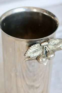 Pamono Vintage Silver Metal Bottle Holder with Cherry Detail, 1970s><noscript><img width=