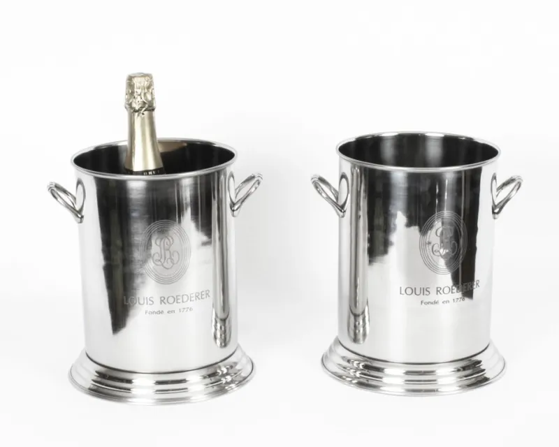 Pamono Vintage Silver-Plated Champagne Coolers by Louis Roederer, 1980s, Set of 2> Ice Buckets & Wine Coolers
