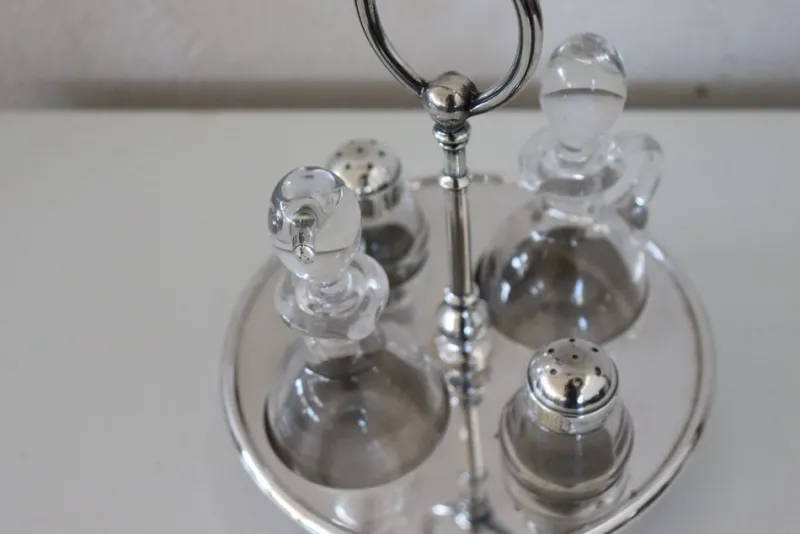 Pamono Vintage Silver-Plated Condiment Set by Fleuron Christofle, France, 1970s, Set of 4> Salt & Pepper Shakers