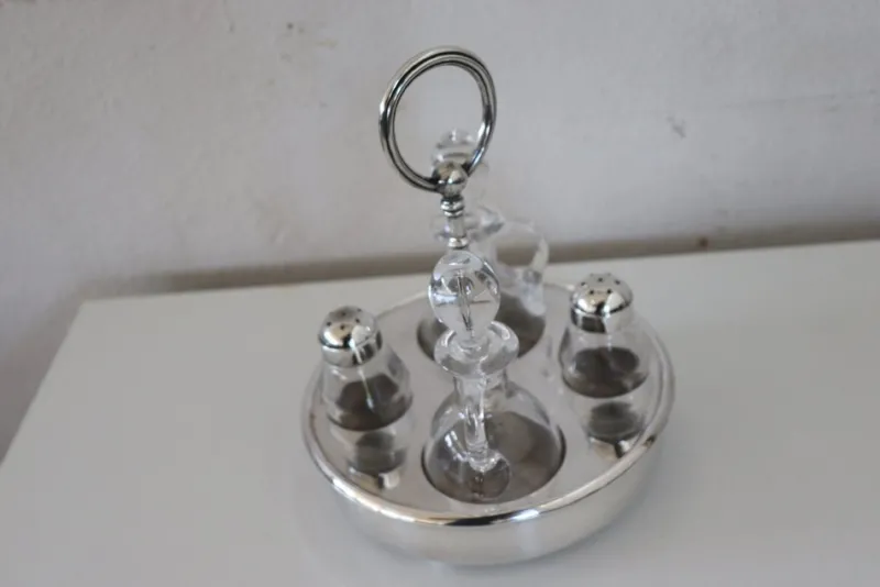 Pamono Vintage Silver-Plated Condiment Set by Fleuron Christofle, France, 1970s, Set of 4> Salt & Pepper Shakers