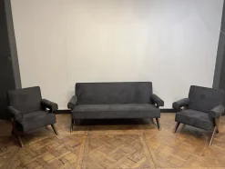 Pamono Vintage Sofa and Armchairs by Pierre Jeanneret, 1956, Set of 3