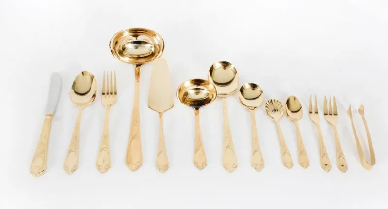 Pamono Vintage Solingen Gold Plated Canteen Cutlery, Set of 69> Cutlery & Serving Utensils
