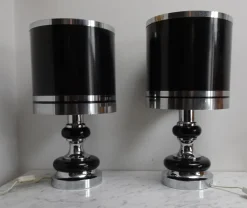 Pamono Vintage Space Age Chrome and Black Table Lamps from Massive, 1970s, Set of 2> Table Lamps