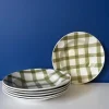 Pamono Vintage Square Green Earthenware Tablecloth Soup Plates from Moulin des Loups, Set of 6> Dinner Plates & Bowls