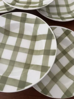 Pamono Vintage Square Green Earthenware Tablecloth Soup Plates from Moulin des Loups, Set of 6><noscript><img width=