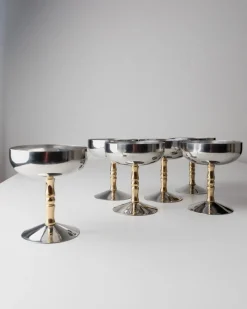 Sale Pamono Vintage Stainless Steel Champagne Bowls in Bamboo, Italy, 1970s, Set of 6