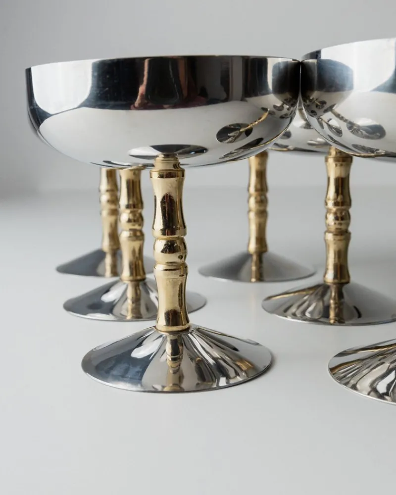 Sale Pamono Vintage Stainless Steel Champagne Bowls in Bamboo, Italy, 1970s, Set of 6