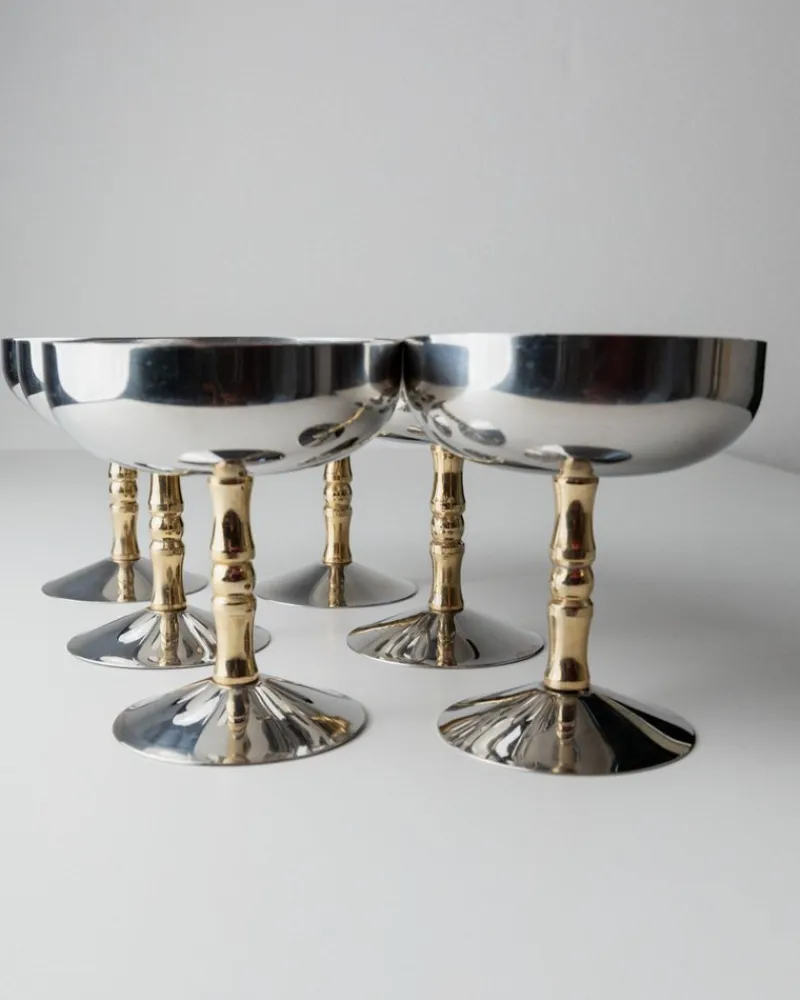 Sale Pamono Vintage Stainless Steel Champagne Bowls in Bamboo, Italy, 1970s, Set of 6