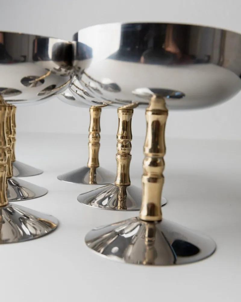Sale Pamono Vintage Stainless Steel Champagne Bowls in Bamboo, Italy, 1970s, Set of 6
