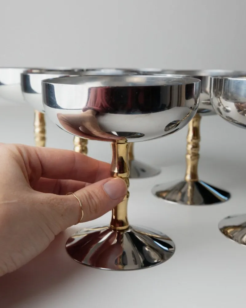 Sale Pamono Vintage Stainless Steel Champagne Bowls in Bamboo, Italy, 1970s, Set of 6