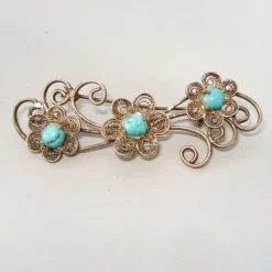 Pamono Vintage Sterling Silver & Turquoise Cabochons Brooch, 1960s><noscript><img width=