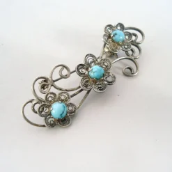 Pamono Vintage Sterling Silver & Turquoise Cabochons Brooch, 1960s><noscript><img width=
