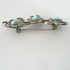 Pamono Vintage Sterling Silver & Turquoise Cabochons Brooch, 1960s><noscript><img width=