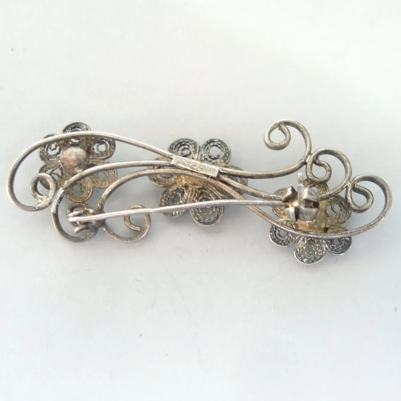 Pamono Vintage Sterling Silver & Turquoise Cabochons Brooch, 1960s> Brooches