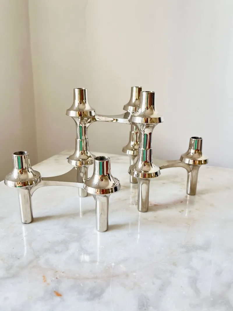 Pamono Vintage Stoff Nagel Modular Candleholder by BMF Zinc, 1970s, Set of 6> Candleholders